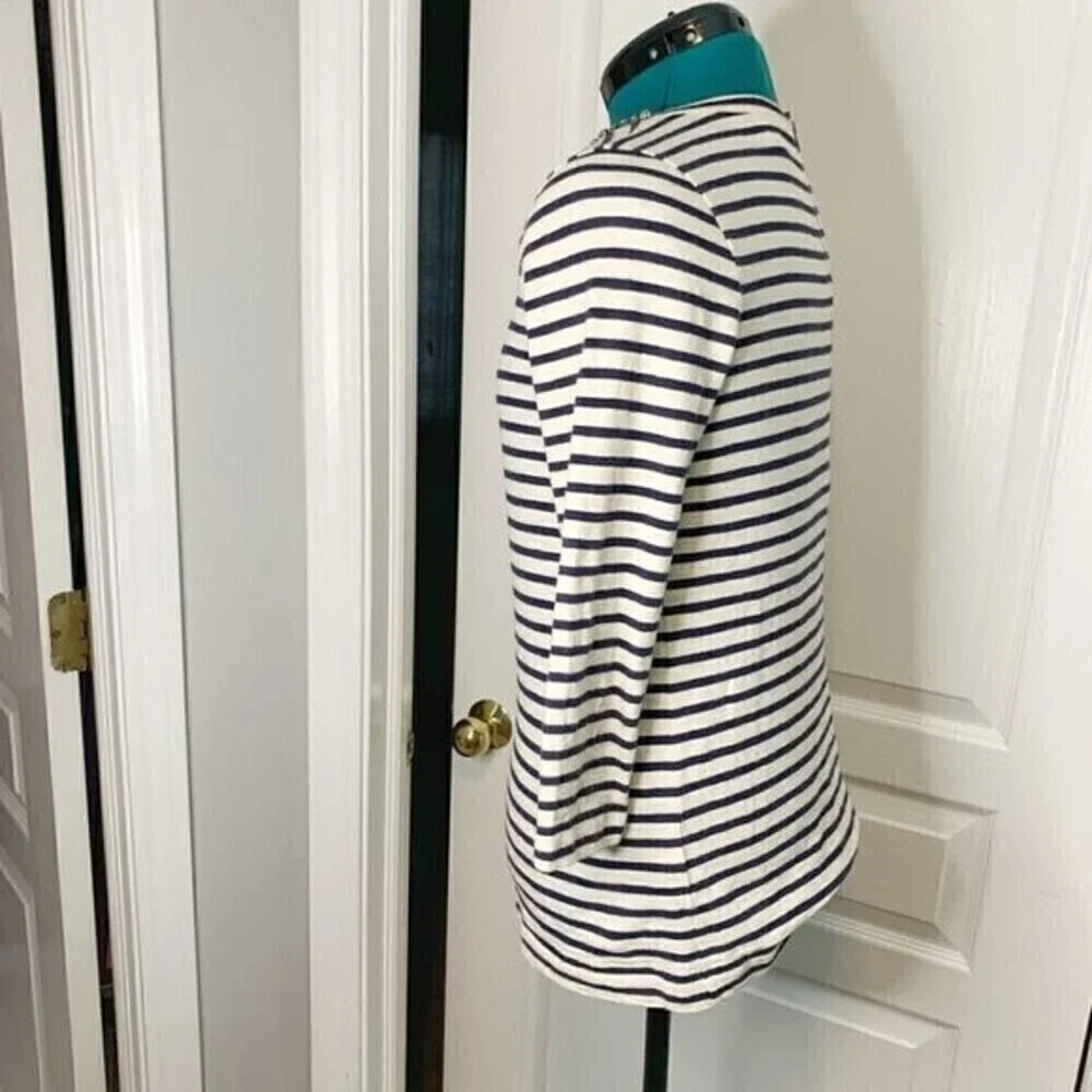 J. Crew Nautical Stripe Rhinestone Crew Neck 3/4 Sleeve Casual Top